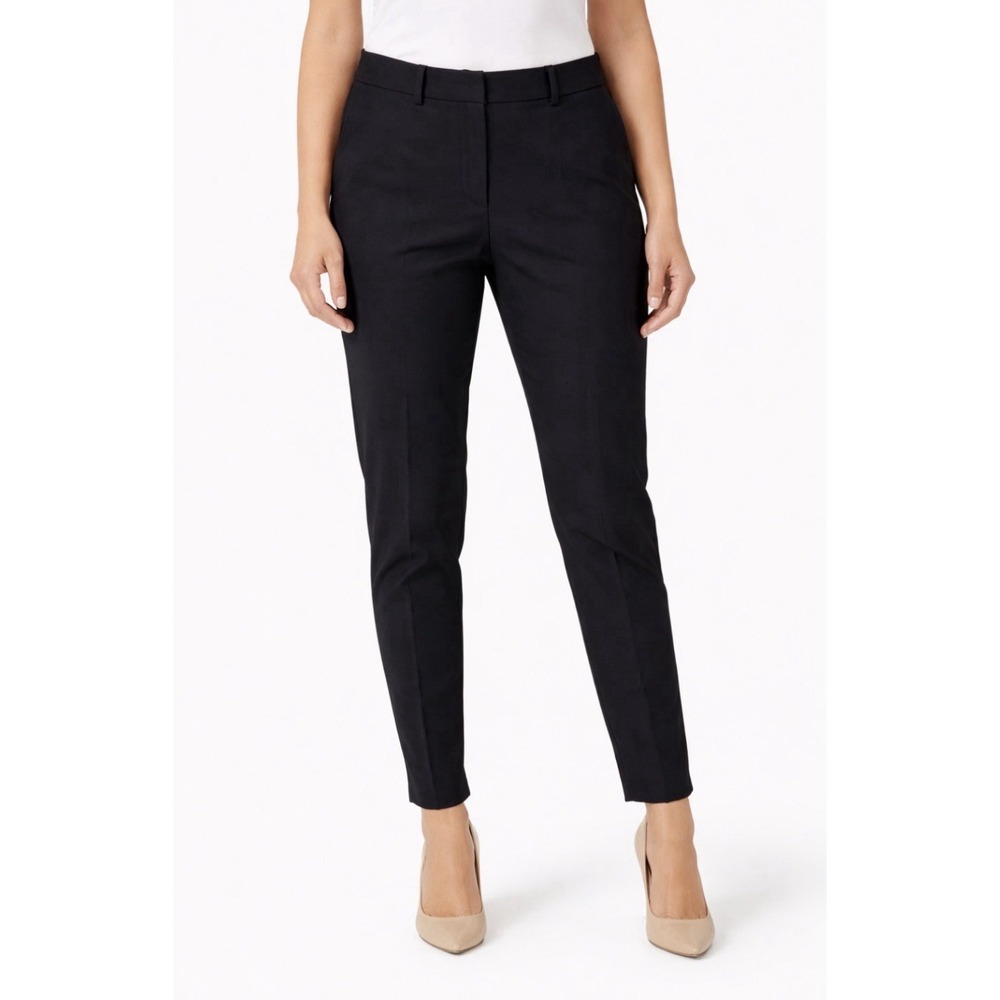H&M Pants Womens 18 Black Solid Ankle Dress Straight Leg Flat Front Stretch Logo
